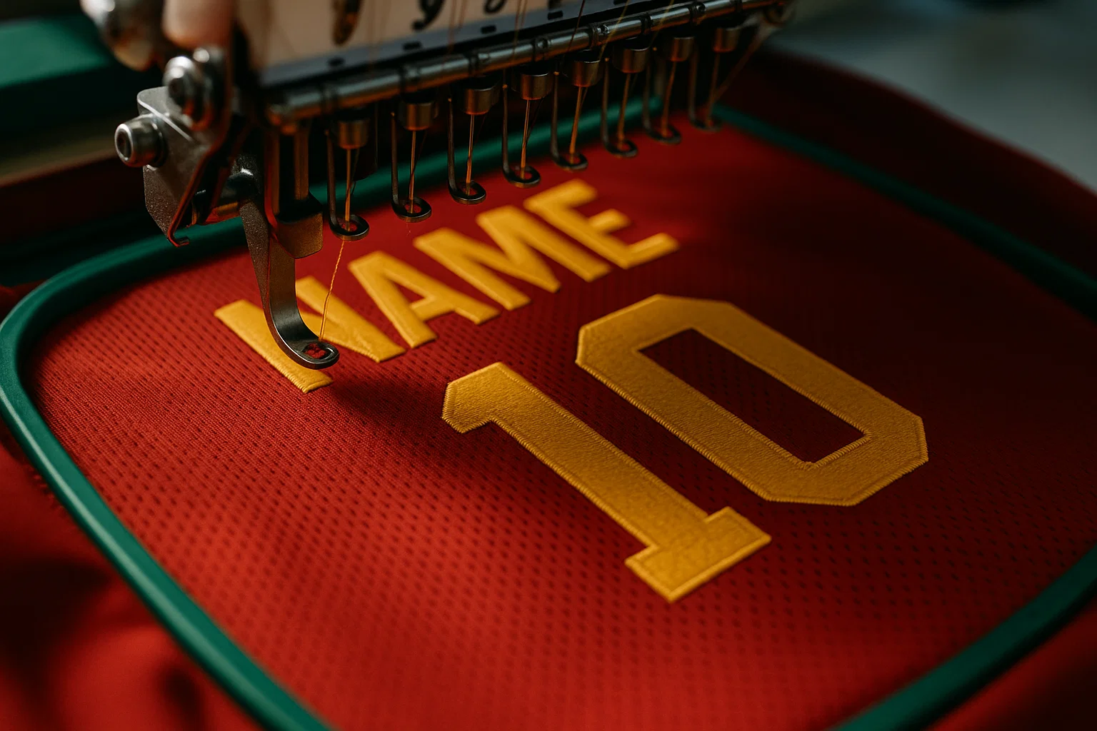 A custom ujersey being created with stitched details